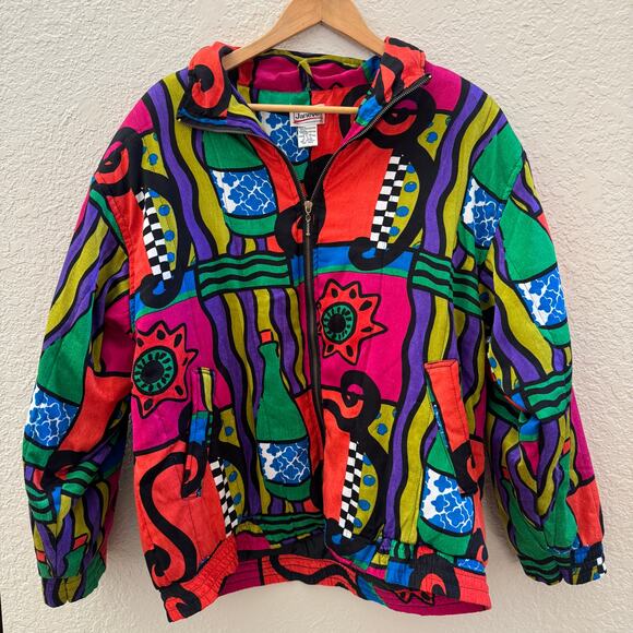 Vintage 1990's Funky Abstract Windbreaker Insulated Zip Up Jacket - Picture 3 of 4